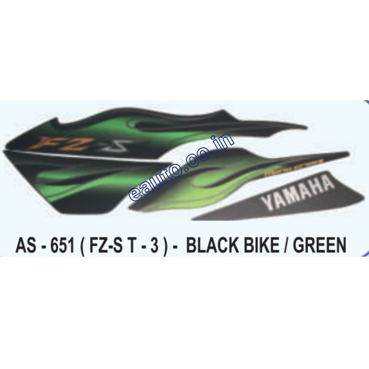 Graphics Sticker Set for Yamaha FZ-S | Type 3 | Black Vehicle | Green Sticker | Both Sides