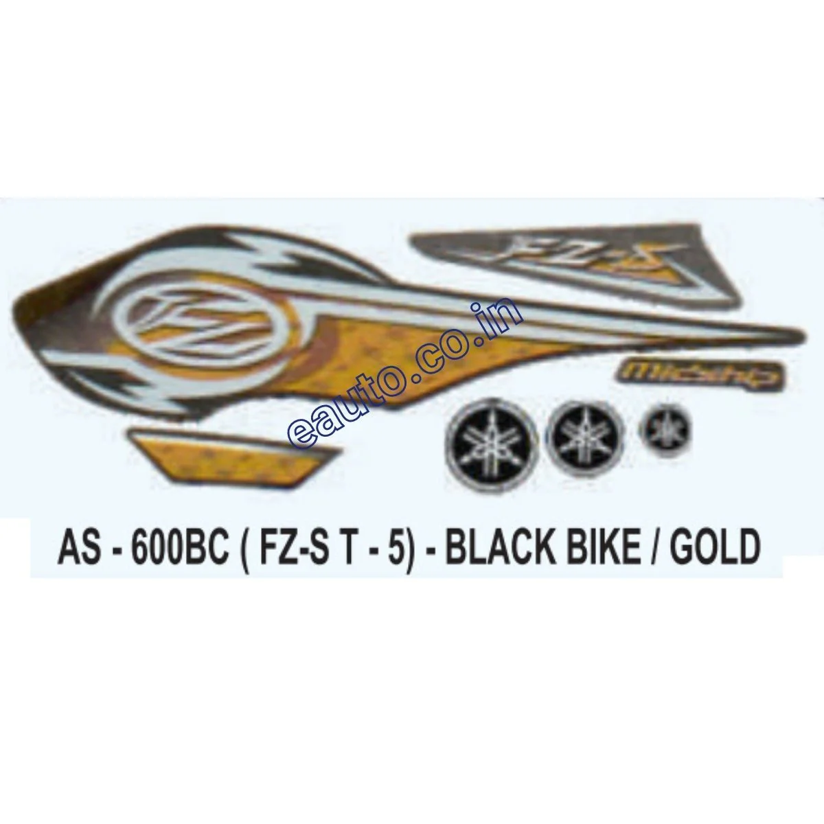 Graphics Sticker Set for Yamaha FZ-S | Type 5 | Black Vehicle | Gold Sticker | Both Sides