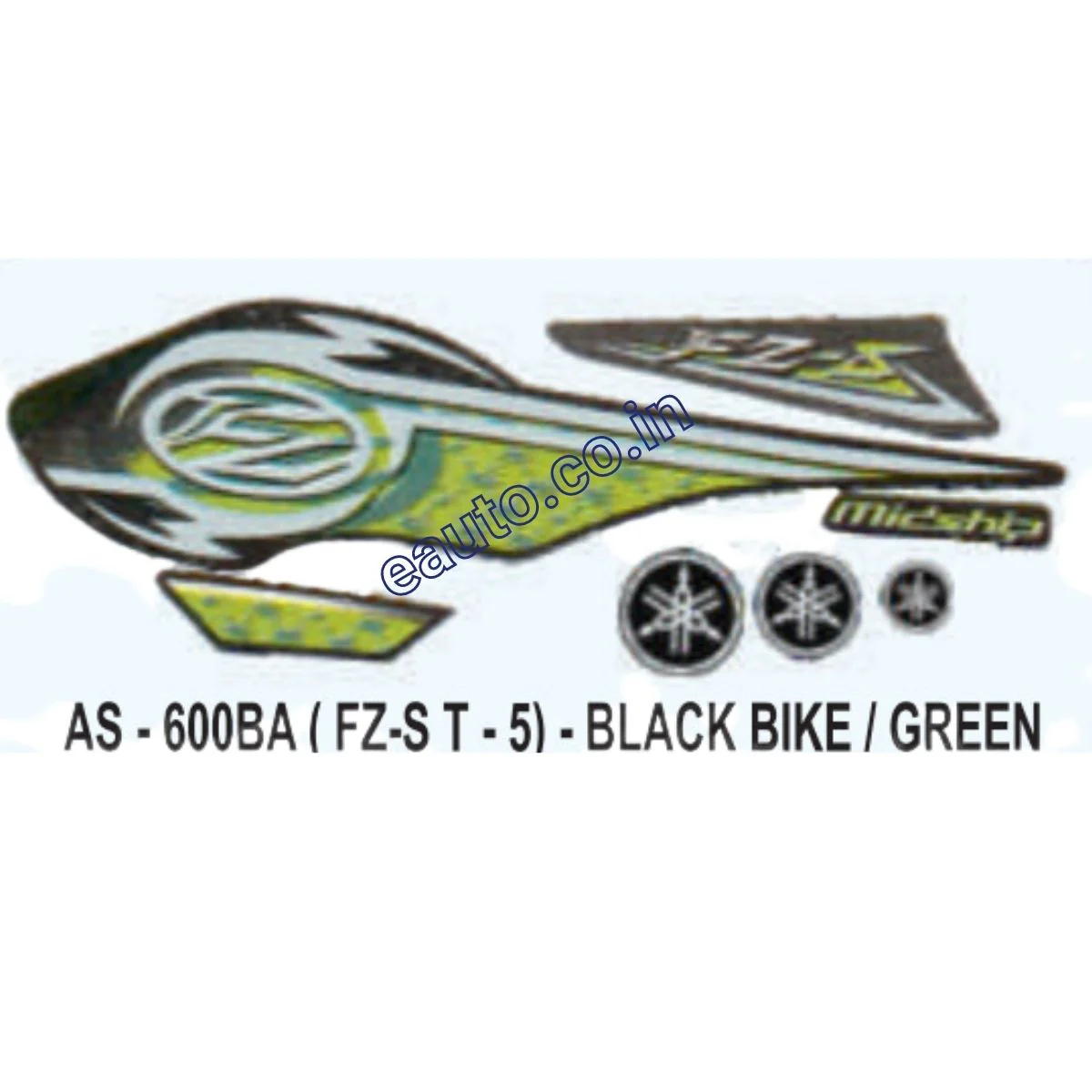 Graphics Sticker Set for Yamaha FZ-S | Type 5 | Black Vehicle | Green Sticker | Both Sides