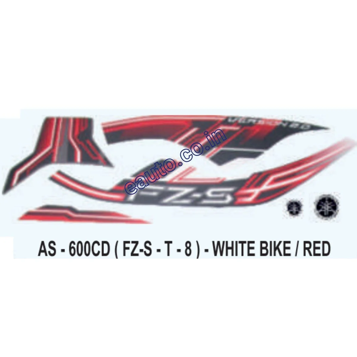 Graphics Sticker Set for Yamaha FZ-S | Type 8 | White Vehicle | Red Sticker | Both Sides