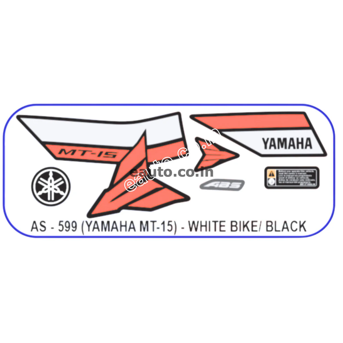 Graphics Sticker Set for Yamaha MT 15 | White Vehicle | Black Sticker | Both Sides