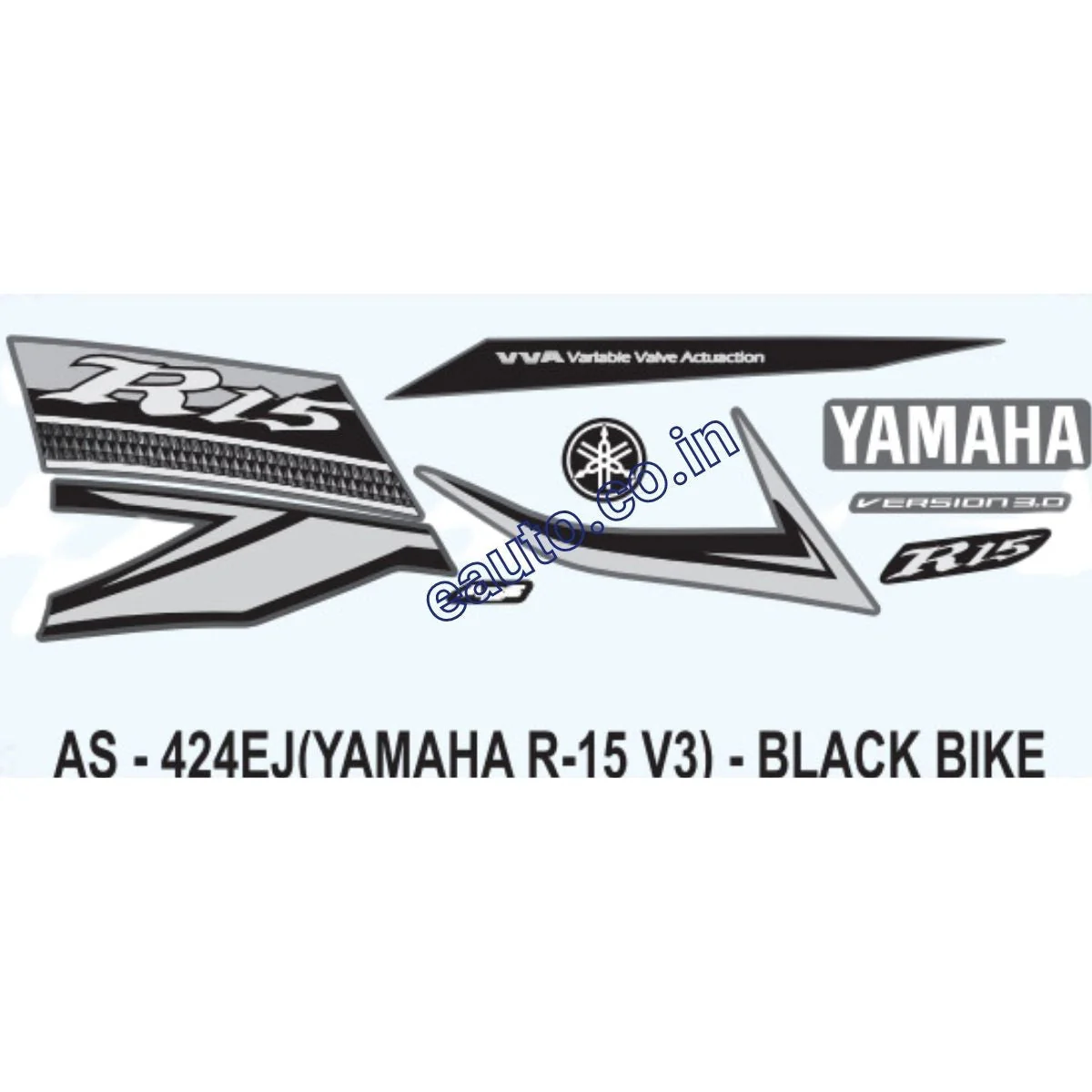 Graphics Sticker Set for Yamaha R15 V3 | ABS | Black Vehicle | Black Sticker | Both Sides