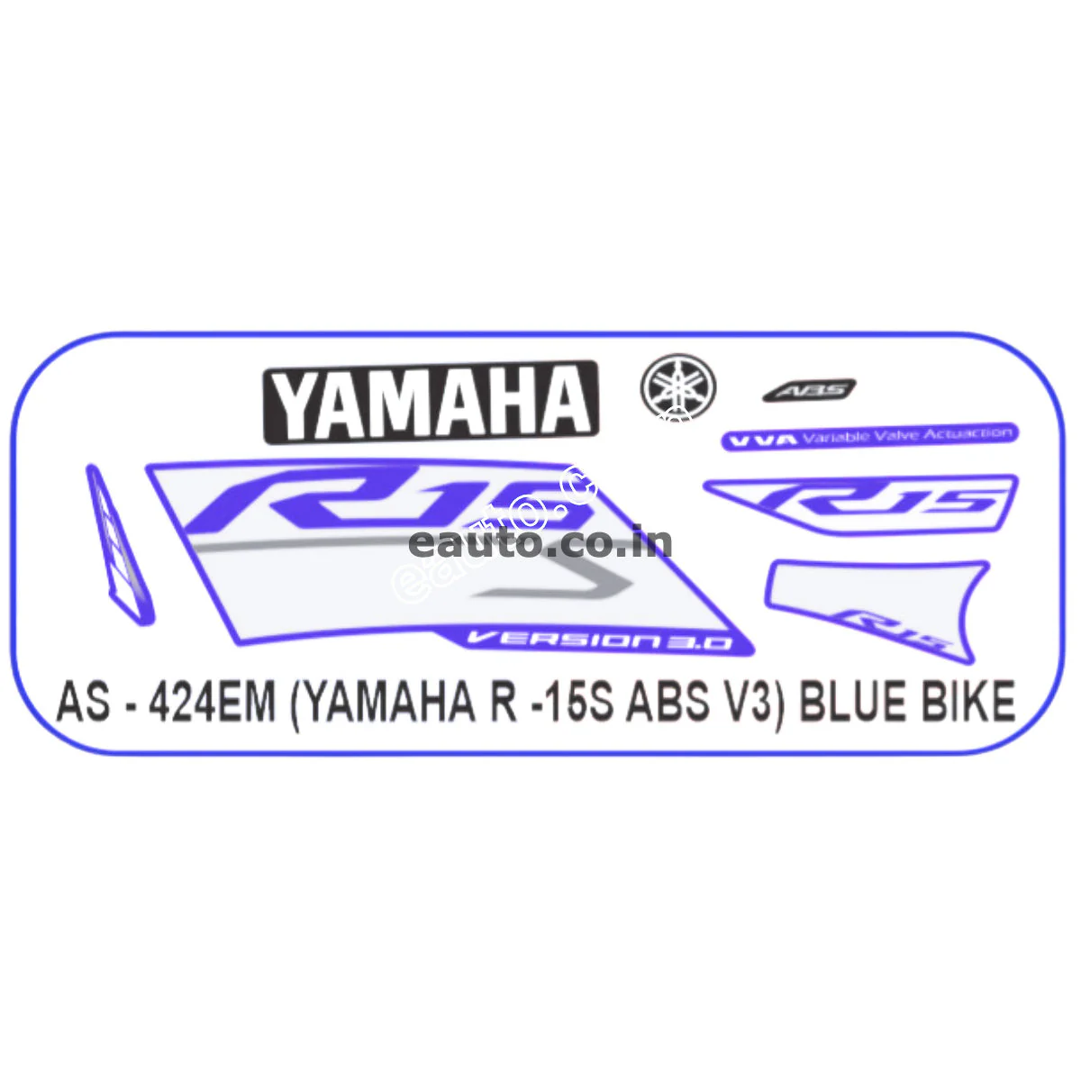 Graphics Sticker Set for Yamaha R15S V3 | ABS | Blue Vehicle | Blue & Grey Sticker | Both Sides