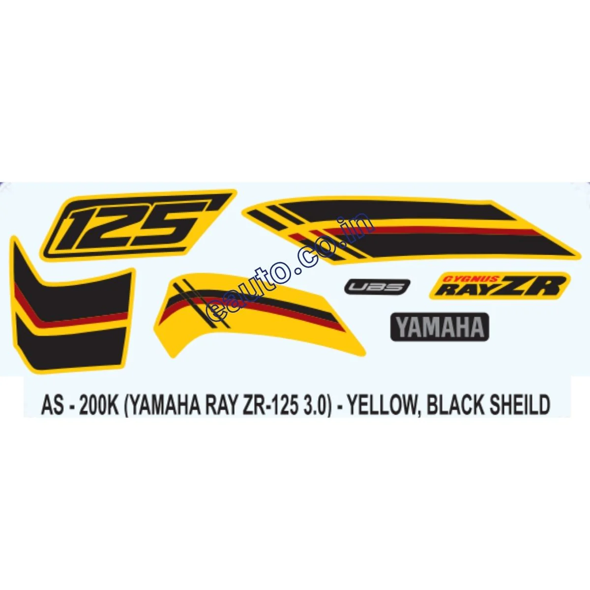 Graphics Sticker Set for Yamaha Ray ZR 125 3.0 | Black Vehicle | Yellow Sticker | Both Sides