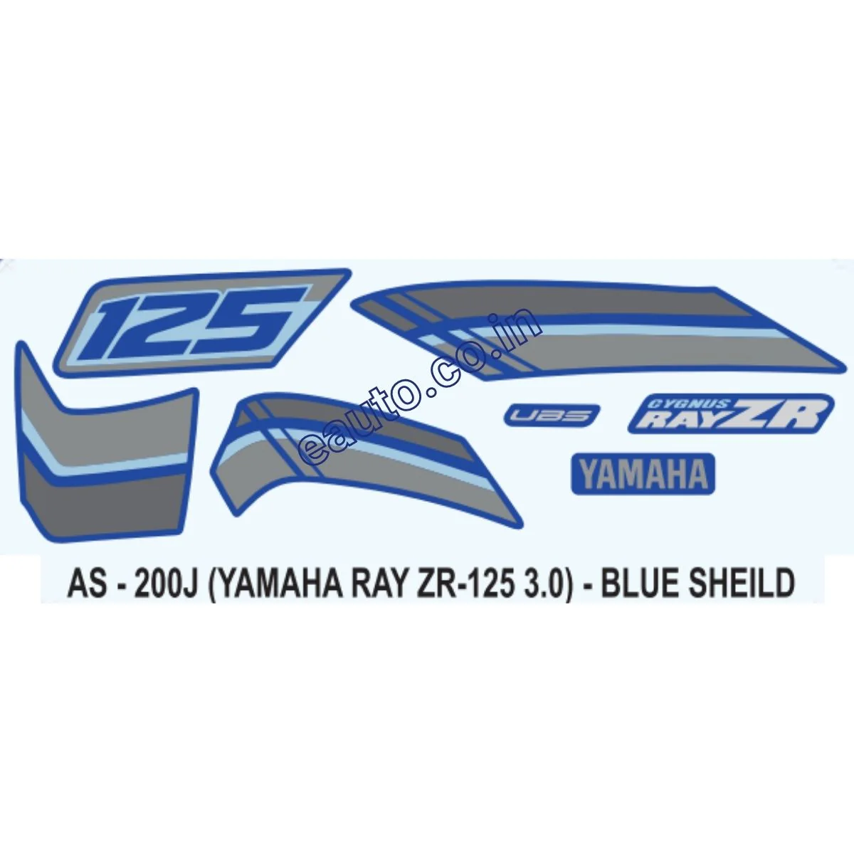 Graphics Sticker Set for Yamaha Ray ZR 125 3.0 | Blue Vehicle | Blue Shield Sticker | Both Sides