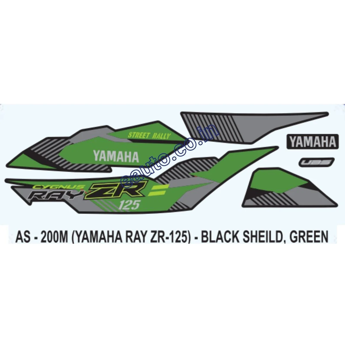 Graphics Sticker Set for Yamaha Ray ZR 125 | Black Vehicle | Green Sticker | Both Sides