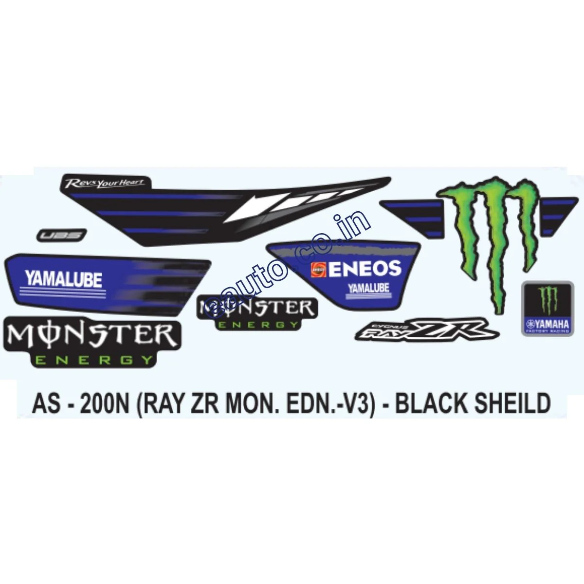 Graphics Sticker Set for Yamaha Ray ZR V3 | Monster Edition | Black & Blue Sticker | Both Sides